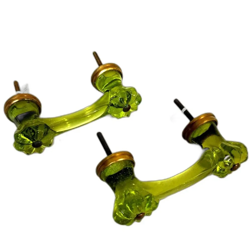 Anthropologie Green Glass Drawer Pull Antique Cabinet Dresser Melon Knob Handle